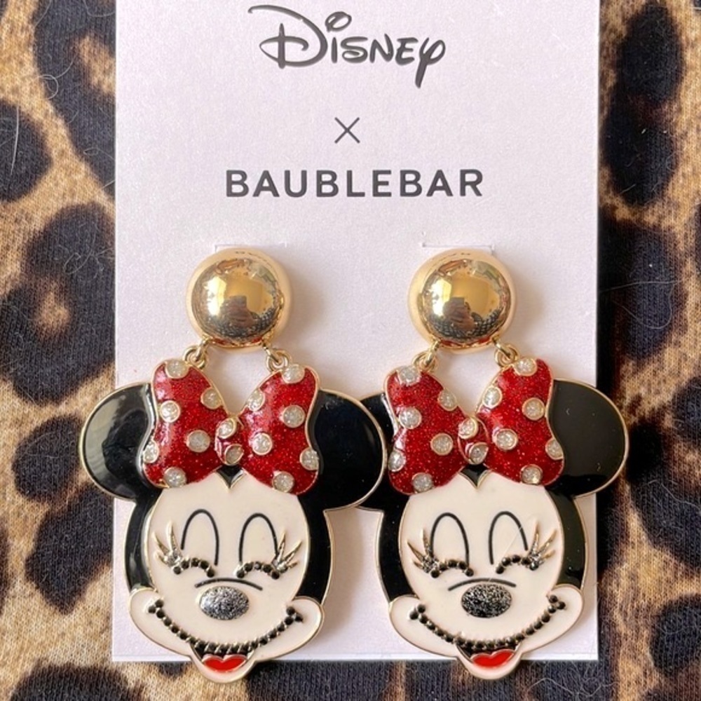 Brand New Disney x BaubleBar Minnie Mouse Sparkly Bow Drop Earrings